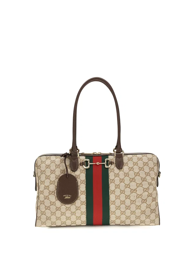 Gucci Gg Canvas With Web Stripe Top Handle Bag — Beige Fabric in Beige Canvas from HEWI