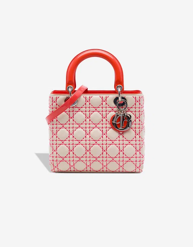 Dior Lady Medium Lamb Beige / Red in Beige, Multicolour, Red Lambskin from SACLÀB