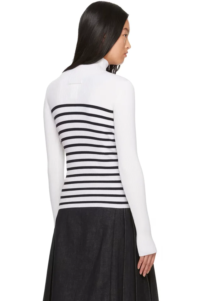 Jean Paul Gaultier White & Navy Striped Turtleneck, photo 3 of 4 from SSENSE