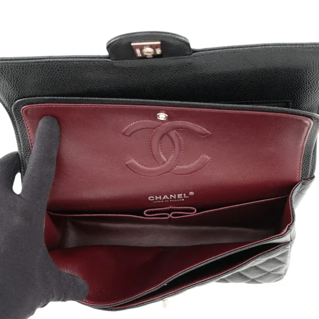 Chanel Matelasse W Flap ChainShoulder Bag BlackA01112 Caviar Leather Size 25 in Caviar leather from GALLERY RARE, photo 7 of 19