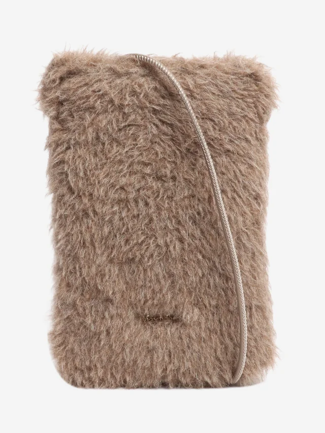 Max Mara Brown Crossy teddy phone pouch in Brown Wool from Sign of the Times