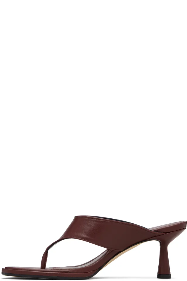 Aeyde Burgundy Olenna Thong Heeled Sandals, photo 3 of 4 from SSENSE