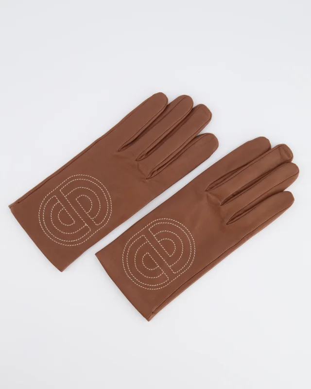 Hermès Brown Lambskin Gloves with Embroidered Detail Size 7 in Brown Lambskin from Sellier, photo 3 of 6