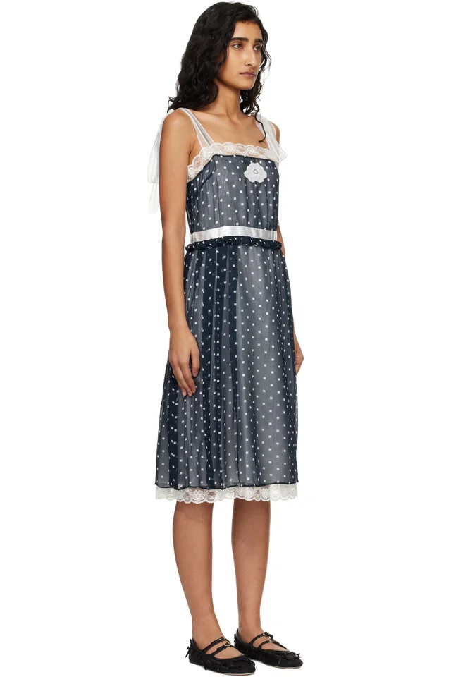 Marc Jacobs Navy Ribbon Strap Chiffon Midi Dress, photo 2 of 4 from SSENSE