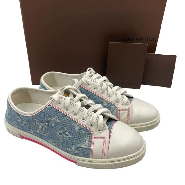 Louis Vuitton Sneakers Denim Monogram White in White Denim from The Reluxe
