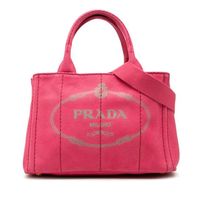 Pink Prada Small Canvas Canapa Logo Tote Satchel in Pink Canvas from Designer Revival