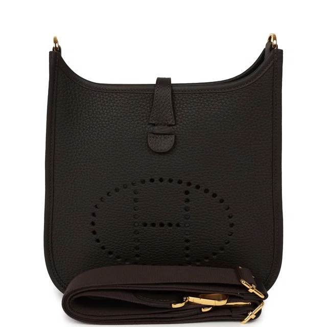 Hermès Evelyne 23 Bai Brun Clemence Gold Hardware in Clemence leather from Madison Avenue Couture
