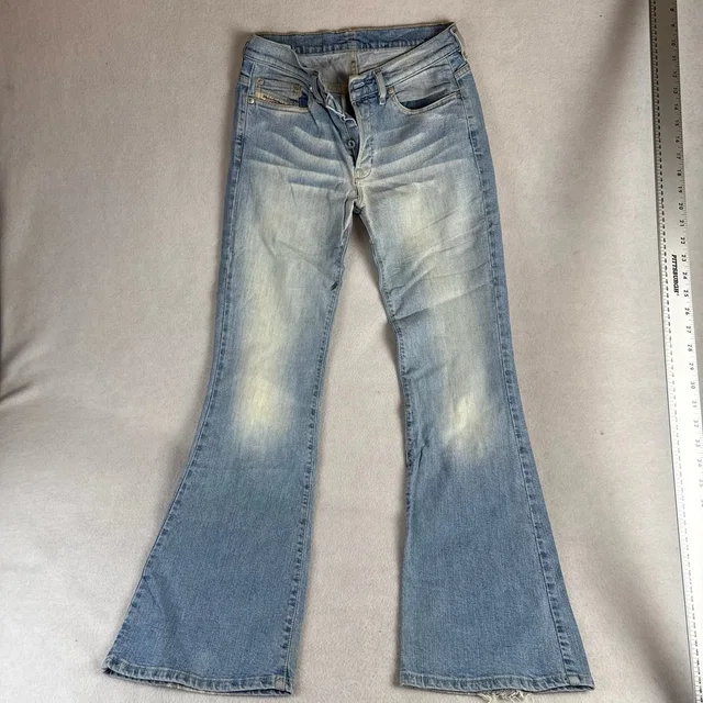 Diesel Industry Womens Flare Leg Light Wash Whiskered Denim Jeans Button Fly in blue Denim from Poshmark