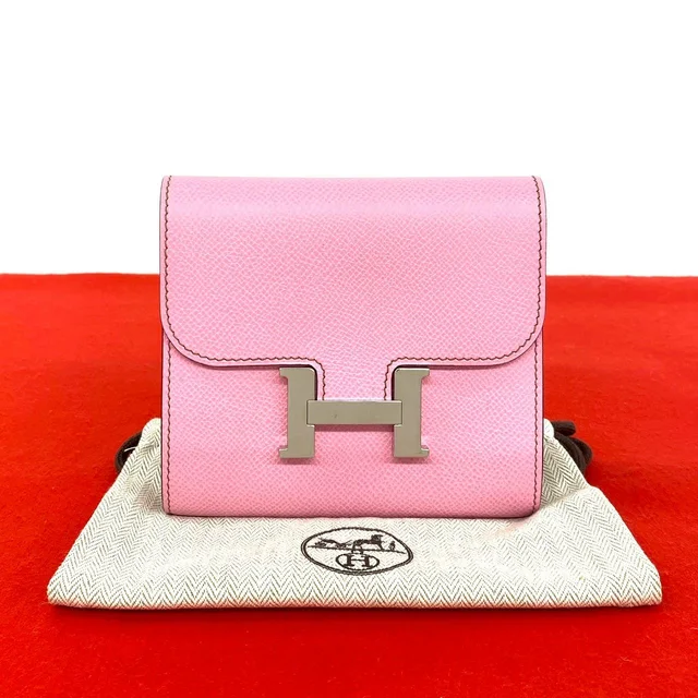 Hermès Constance Compact Veau Epsom Bifold Wallet Mini Pink in Pink Epsom leather from The Reluxe