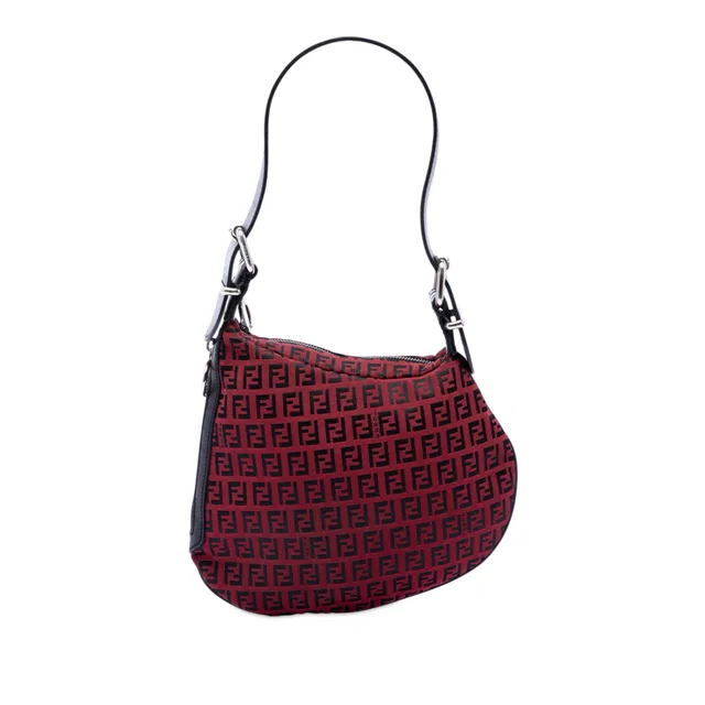 Red Fendi Zucchino Canvas Oyster Hobo in Red Canvas from Designer Revival