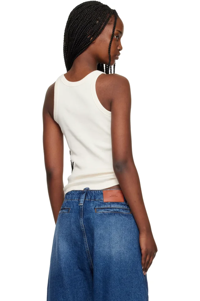 Beige 'Maison Kitsuné Paris' Ribbed Tank Top, photo 3 of 4 from SSENSE