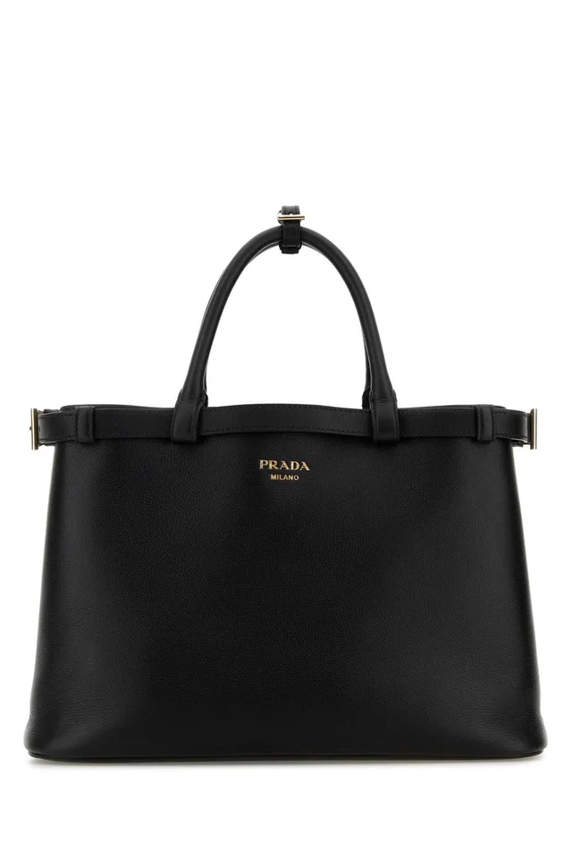 Prada Leather Top Handle Bag — Black in Black Leather from HEWI
