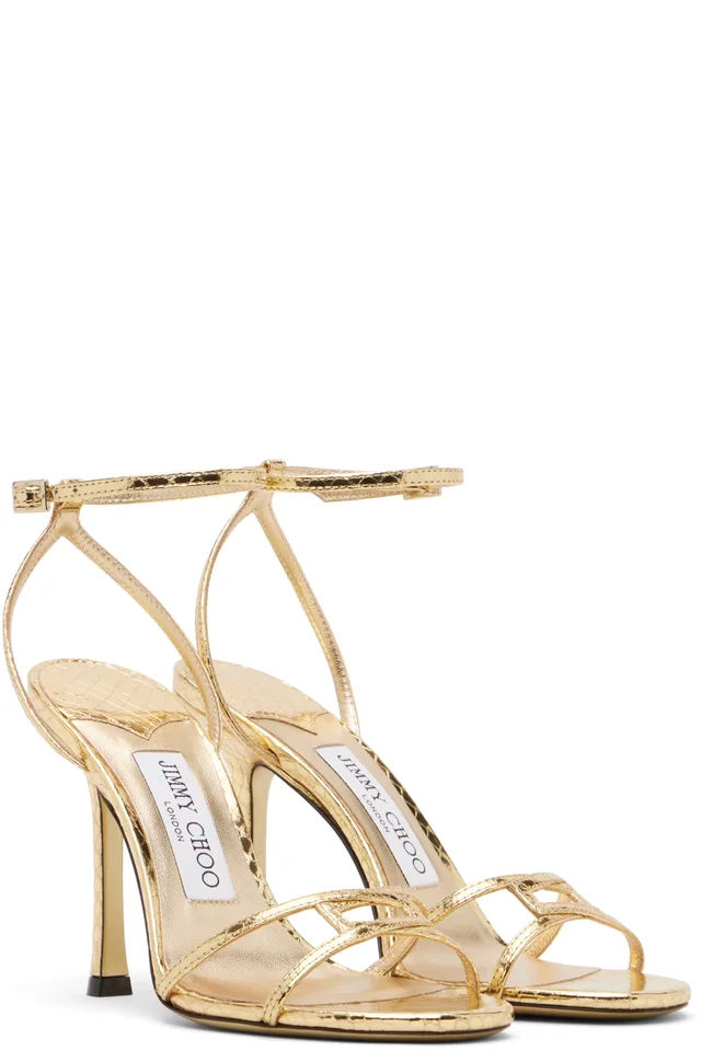 Jimmy Choo Gold Leo 100 Candy Wrap Heeled Sandals, photo 4 of 5 from SSENSE