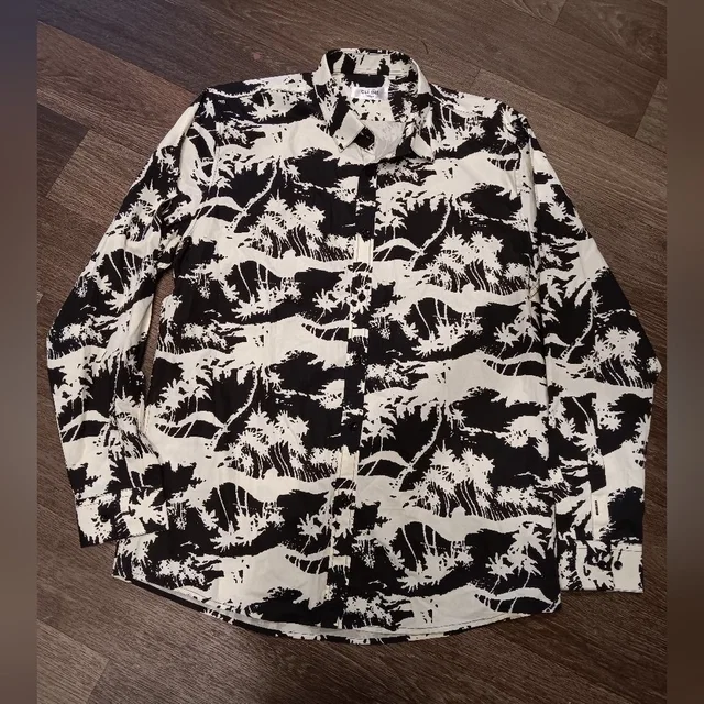 Celine Black And White Tropical Print Shirt in white|black from Poshmark