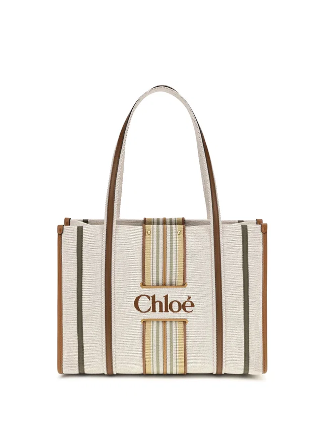 Chloé Woody Loop Tote Bag — Brown Cotton; Viscose in Brown Calfskin from HEWI
