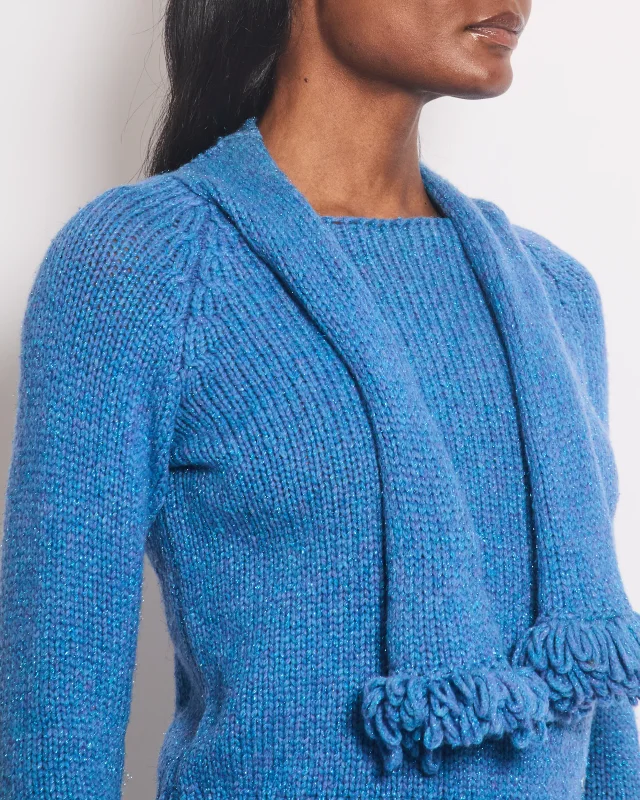 Chanel 01/A Blue Wool Jumper With Scarf Tie and Sparkle Detail Size FR 38 (UK 10) in Blue Wool from Sellier, photo 3 of 12