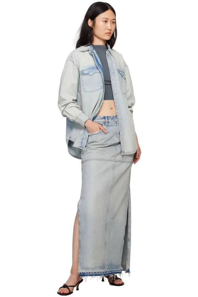 Re/Done Blue Split Maxi Skirt, photo 4 of 4 from SSENSE
