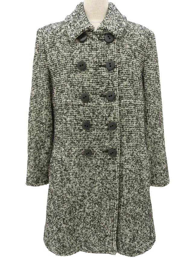 Saint Laurent Tweed Double-Breasted Coat #36 Black/White in Black Tweed from VINTAGE QOO TOKYO