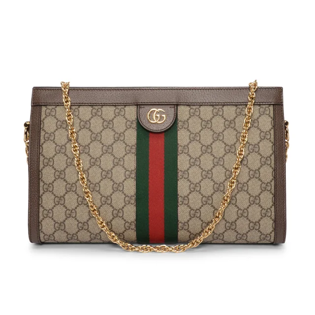 Gucci GG Supreme Web Small Ophidia Chain Bag in Brown from Blue Spinach