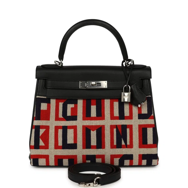 Hermès "Lettres Au Carre" Kelly Retourne 28 Black Swift and Ecru in Black Swift leather from Madison Avenue Couture