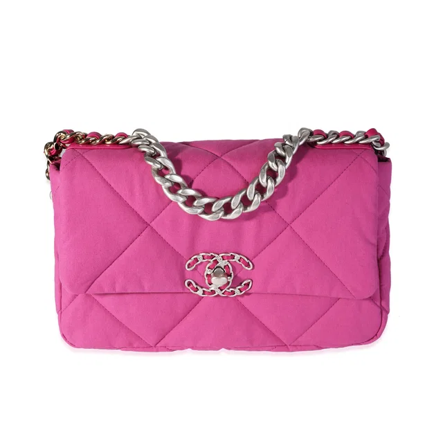 Chanel Fuchsia Quilted Cotton Medium 19 Flap Bag Pink Fabric Handbag in Pink from HEWI