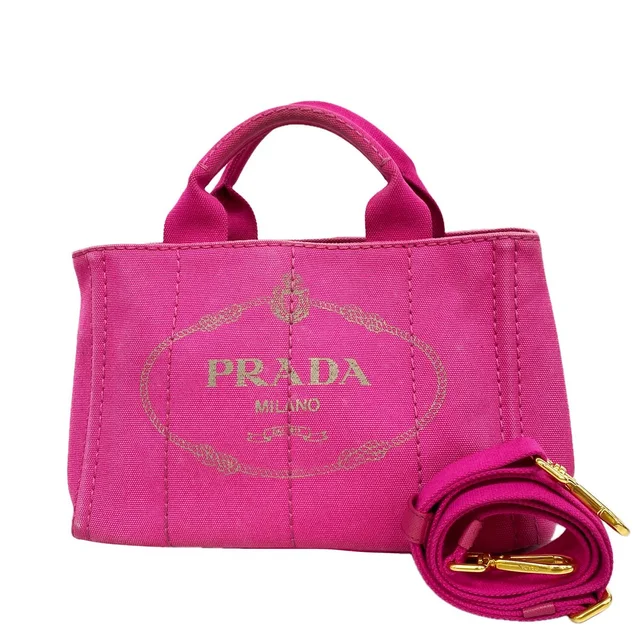 Prada Tote Bag Canapa Canvas Pink Gold 2-Way in Pink Canvas from The Reluxe