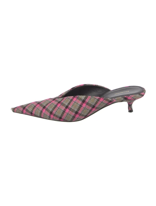 Balenciaga Plaid Print Mules in gray from The RealReal