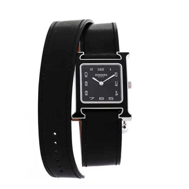 Hermès Stainless Steel Barenia Lacquer 26mm Heure H Hour Quartz Watch Noir in Black Calfskin from FASHIONPHILE, photo 5 of 5