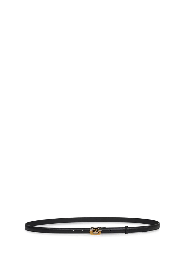 Valentino Garavani Vlogo Signature Leather Belt — Black Calf in Black Leather from HEWI