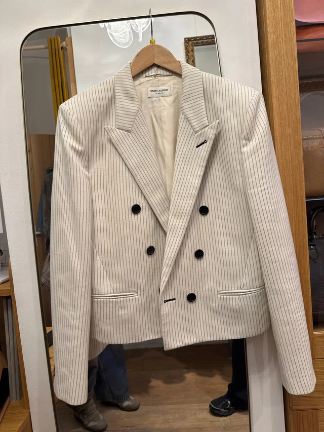 Saint Laurent Striped Wool Spencer in Wool from Luxury Promise