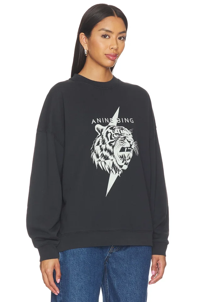 ANINE BING Miles Tiger Sweatshirt in Washed Black, photo 2 of 4 from REVOLVE (Canada)
