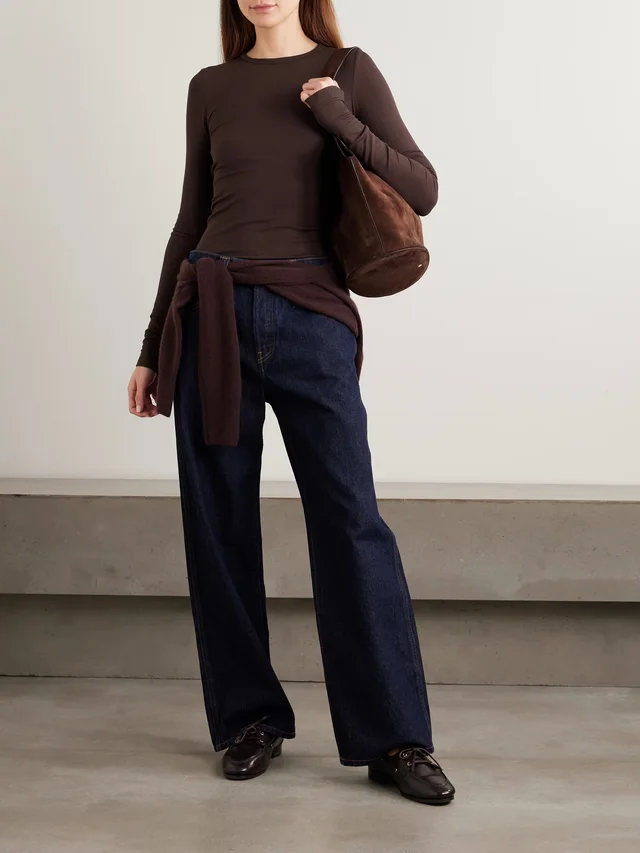 ÉTERNE Ribbed jersey top in Brown, photo 2 of 2 from NET-A-PORTER (Canada)