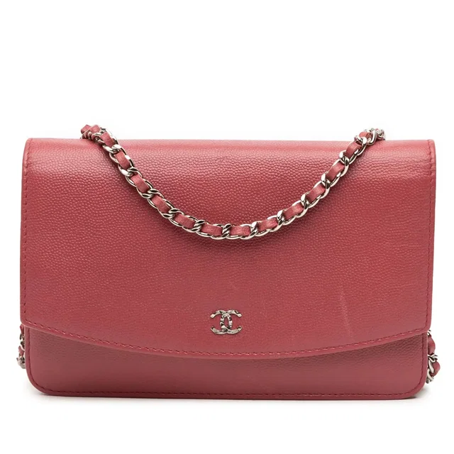 Red Chanel CC Caviar Sevruga Wallet On Chain Crossbody Bag in Red Caviar leather from Designer Revival
