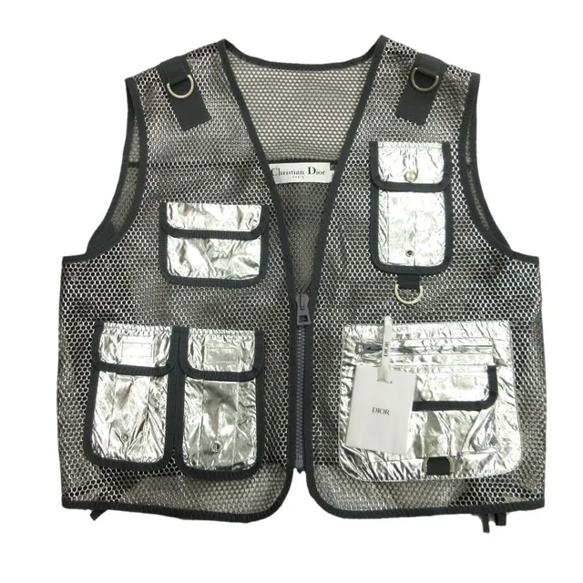 Dior Metallic Utility Mesh Vest Sleeveless Top Logo Silver M in Silver from The Reluxe