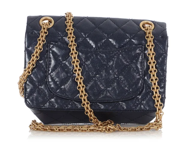 Chanel Mini Metallic Navy Quilted Aged Calfskin Reissue 2.55 in Navy Calfskin from Ann's Fabulous Finds, photo 1 of 1