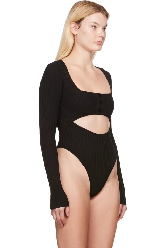 ANDREĀDAMO Black Cut-Out Bodysuit, photo 4 of 5 from SSENSE