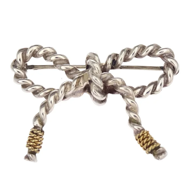 Tiffany & Co. Silver Twist Bow Brooch Pin SV925 Au750 in Silver from AMORE Vintage Tokyo