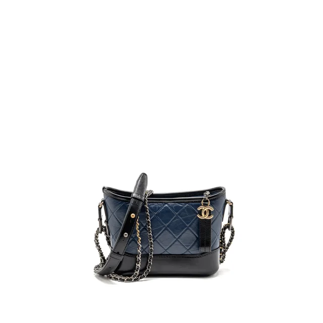 Chanel Small GABRIELLE HOBO BAG Aged Calfskin Navy/Black Multicolour Hardware in Black Calfskin from EMIER