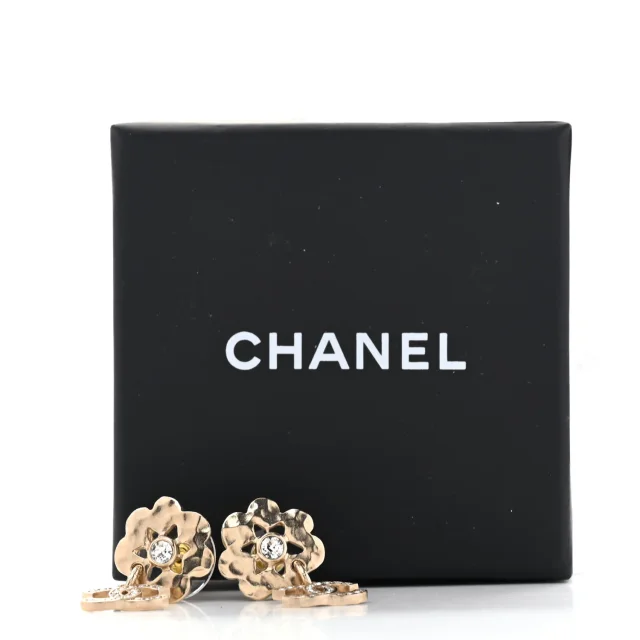 Chanel Crystal CC Flower Drop Earrings Gold in Gold from FASHIONPHILE, photo 5 of 5