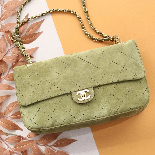 Chanel Maxi Green Quilted Suede Souplissimo Flap from Ann's Fabulous Finds