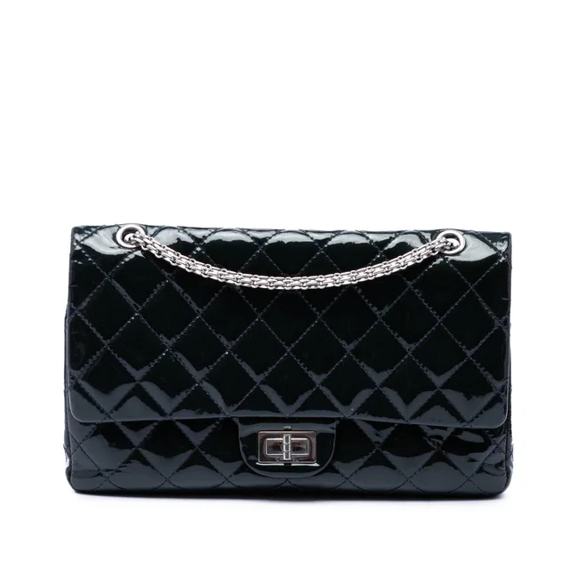 Blue Chanel Quilted Patent Reissue 2.55 Double Flap 227 Shoulder Bag in Blue Patent leather from Designer Revival