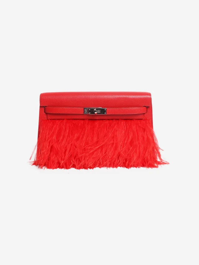 Hermès Red 2025 Kelly Elan Folie Chamkila Ostrich feather bag in Red Ostrich from Sign of the Times