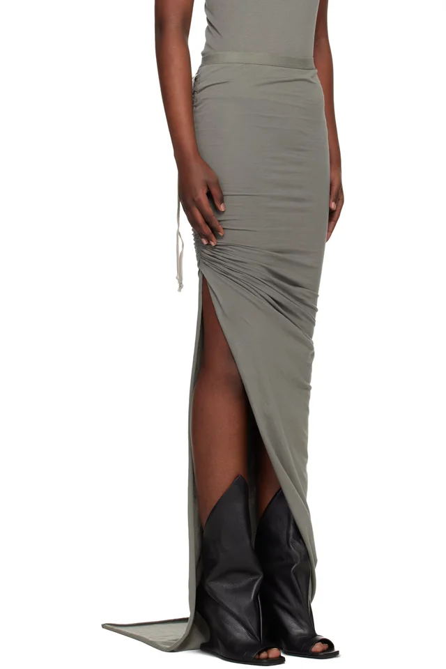 Rick Owens Gray Temple Edfu Maxi Skirt, photo 2 of 4 from SSENSE