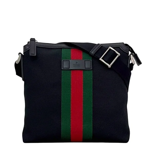 Gucci Shoulder Bag Black Sherry Canvas Leather in Black Canvas from The Reluxe