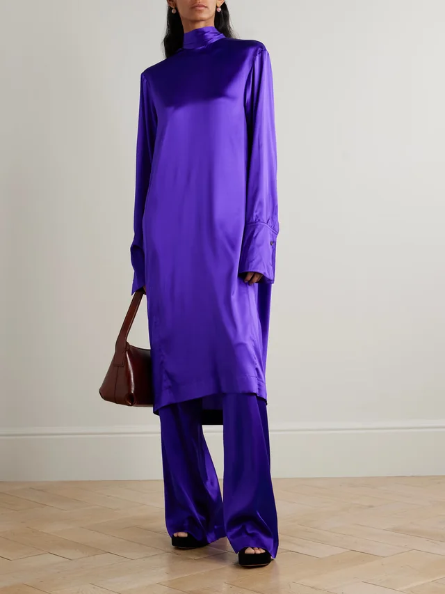 DRIES VAN NOTEN Tie-neck stretch-silk satin dress in Purple, photo 2 of 2 from NET-A-PORTER (Canada)