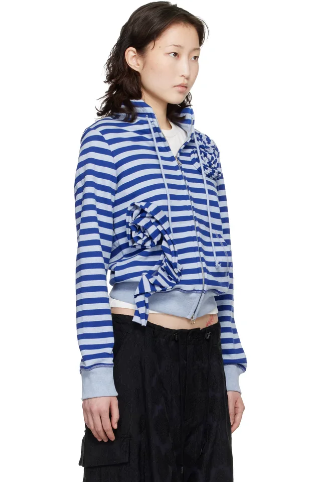 OPEN YY SSENSE Exclusive Navy Applique Knit Zipup Sweatshirt, photo 2 of 4 from SSENSE