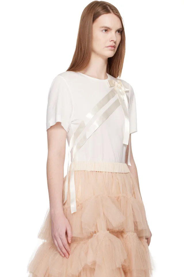 Simone Rocha White Bow Sash Easy T-shirt, photo 2 of 5 from SSENSE