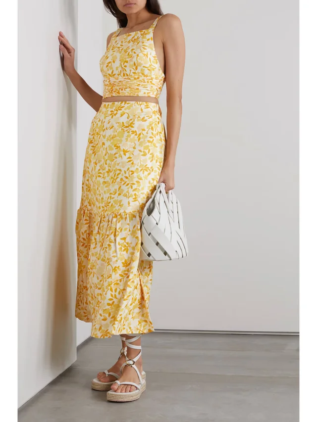 PEONY + NET SUSTAIN cropped open-back floral-print linen top in Yellow, photo 2 of 2 from NET-A-PORTER (Canada)