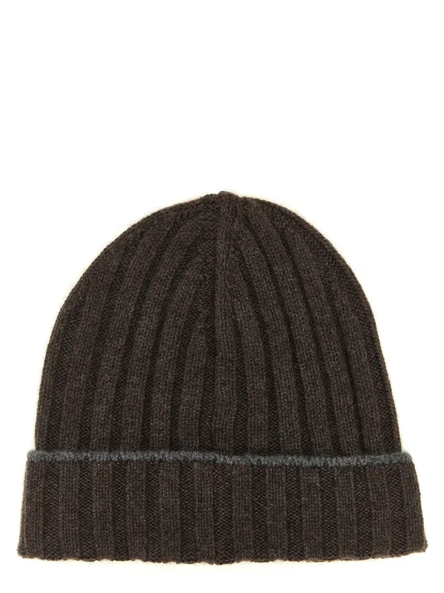 Brunello Cucinelli Cashmere Ribbed Beanie — Brown Pure Beanies in Brown Cashmere from HEWI