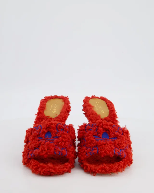 Gucci X Adidas Red Teddy Open Toe Sandals with Blue Logo Detail Size EU 38 in Red from Sellier, photo 2 of 2